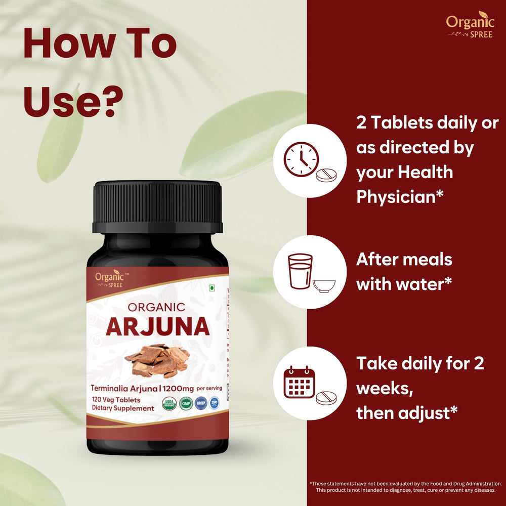 Close-up of Organic Spree Arjuna tablets highlighting compact, easy-to-swallow form
