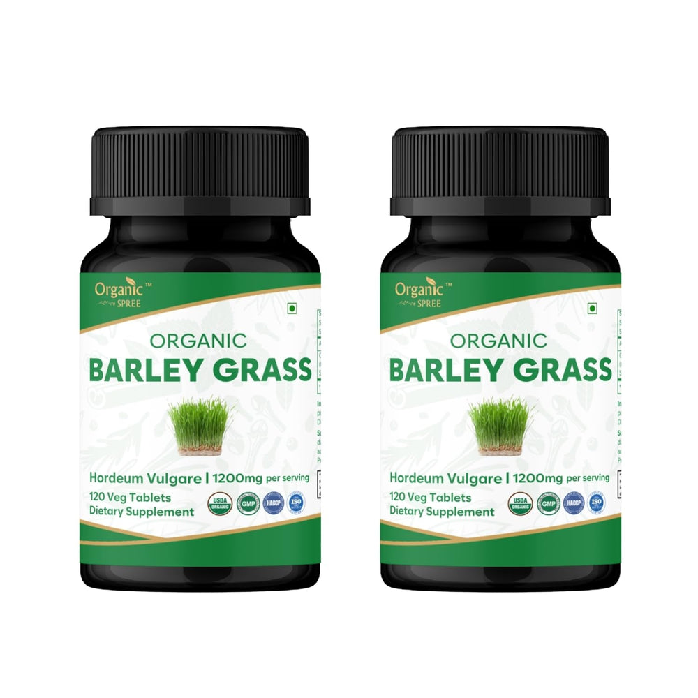Organic Spree Barley Grass Tablets Pack-2 on shelf suggests convenient daily detox plan