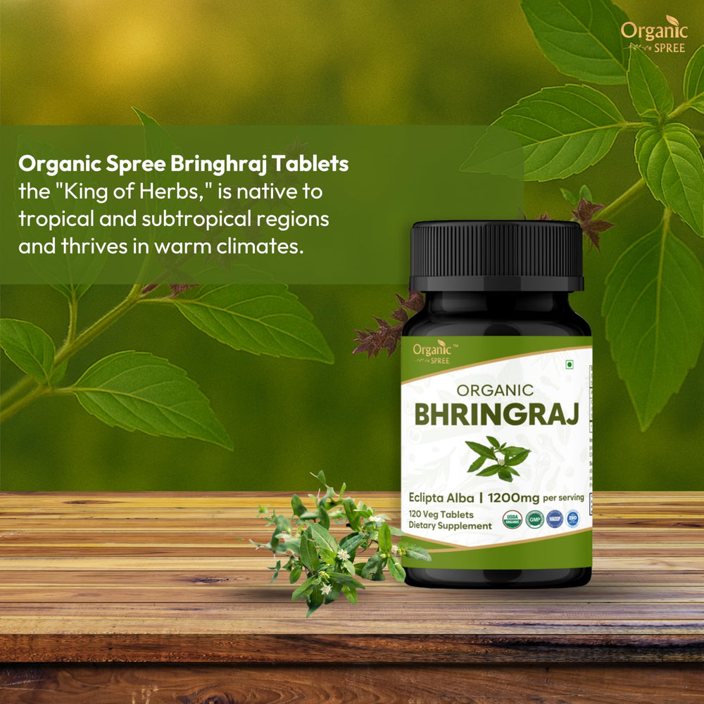 Organic Spree Bhringraj bottle close up for daily use.