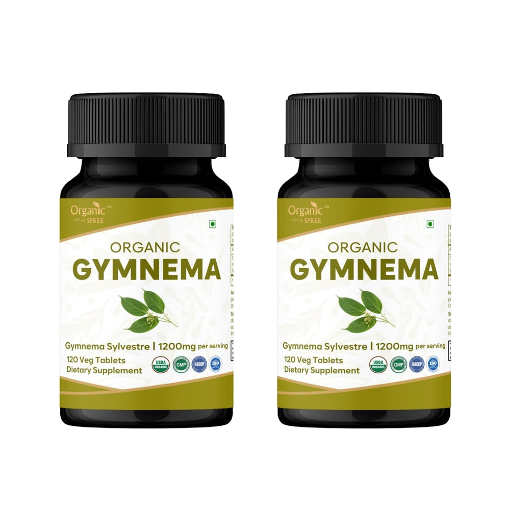 Organic Spree Gymnema Tablets 2-pack bottle for convenient daily use and metabolic balance.