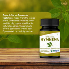 Organic Spree Gymnema tablets in vegetarian vegan formula.