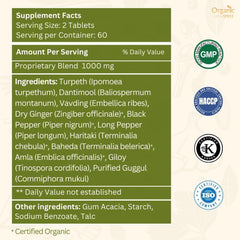 Organic Spree Kaishor Guggulu bottle label highlighting Ayurvedic formulation