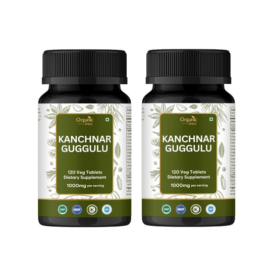 Organic Spree Kanchnar Guggulu tablets in bottle for convenient detox support.