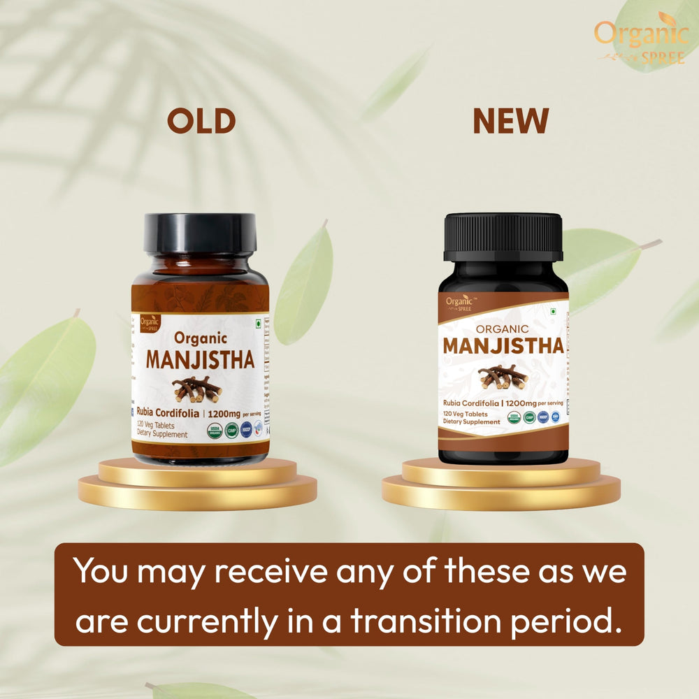 Organic Spree Manjistha packaging box highlights vegan-friendly status and clean ingredients