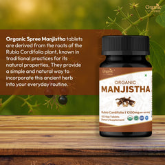 Organic Spree Manjistha tablets close-up reveals small, smooth capsules for easy swallowing