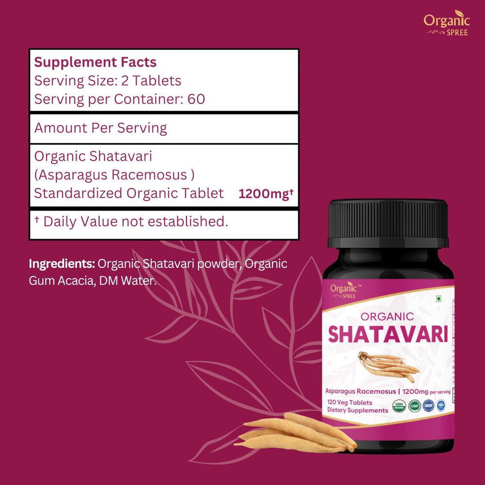 Organic Spree Shatavari label detail showing organic certification