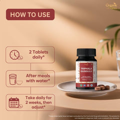 Organic Spree Triphala Guggulu tablets bottle cap ensures freshness and protection.