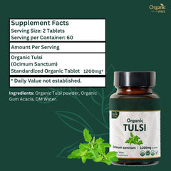 ORGANIC SPREE Tulsi outer packaging box emphasizing natural ingredients