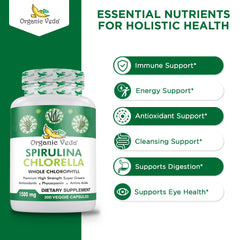 Morning routine with Organic Veda spirulina and chlorella for natural energy.