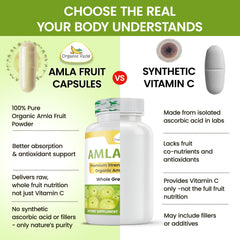Organic Veda amla capsules packaging stack suggesting convenience and daily routine