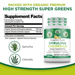 Close-up of Organic Veda capsules highlighting 1500 mg strength for vitality.