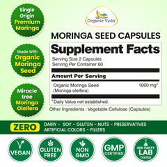 Organic Veda Moringa Seed Capsules close-up, easy daily dosing