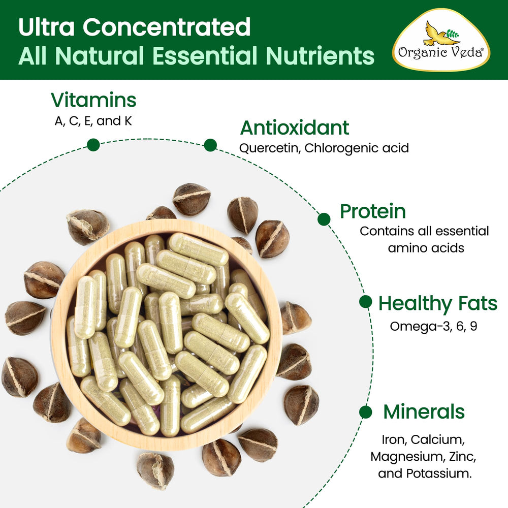 Organic Veda Moringa Seeds close-up, natural nutrient source for energy
