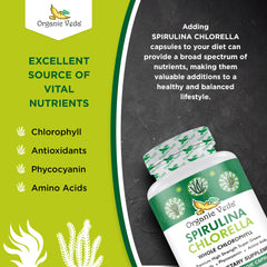 Label close-up showing organic chlorophyll content in Organic Veda capsules.