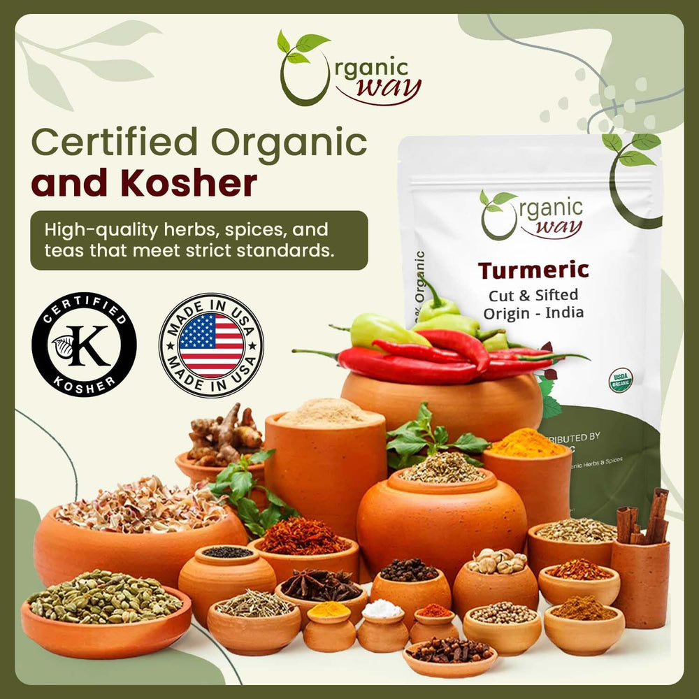 Organic Way turmeric cut & sifted texture in kitchen