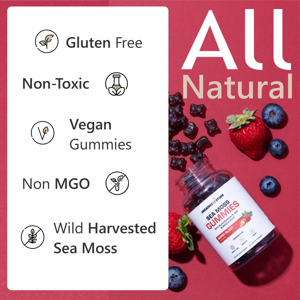 ORGANICS NATURE vegan label highlights allergen-free, plant-based nutrition.