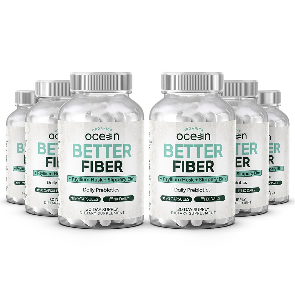 Organics Ocean Better Fiber bottle front, daily fiber support for smoother digestion.