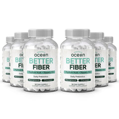 Organics Ocean Better Fiber bottle front, daily fiber support for smoother digestion.