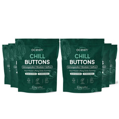 Organics Ocean Chill Buttons bottle close-up for daily calm.