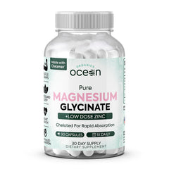 Organics Ocean magnesium glycinate with zinc bottle showcasing maximum strength formula