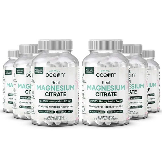 Organics Ocean Real Magnesium Citrate capsules in bottle for daily energy support.