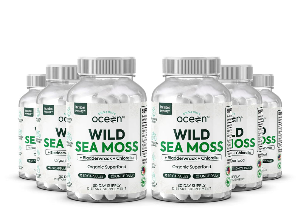 Organics Ocean Wild Sea Moss capsules bottle for easy daily energy and immunity support
