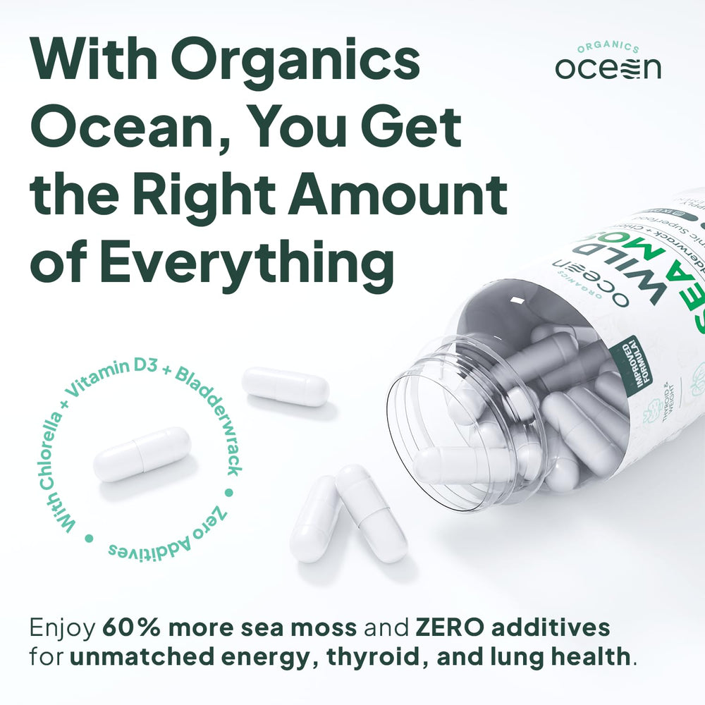 Organics Ocean Sea Moss Capsules closeup of capsules for balanced hydration