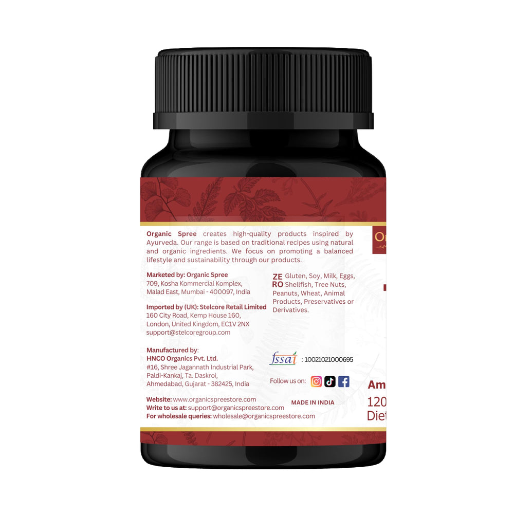 Bottle with dosage cue for daily wellness routine of ORGANIC SPREE Triphala