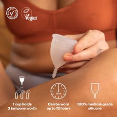OrganiCup comes with an unbleached cotton pouch for on-the-go storage.