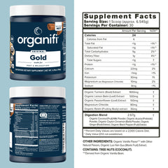 Organifi Gold powder with turmeric and reishi for a soothing evening blend.