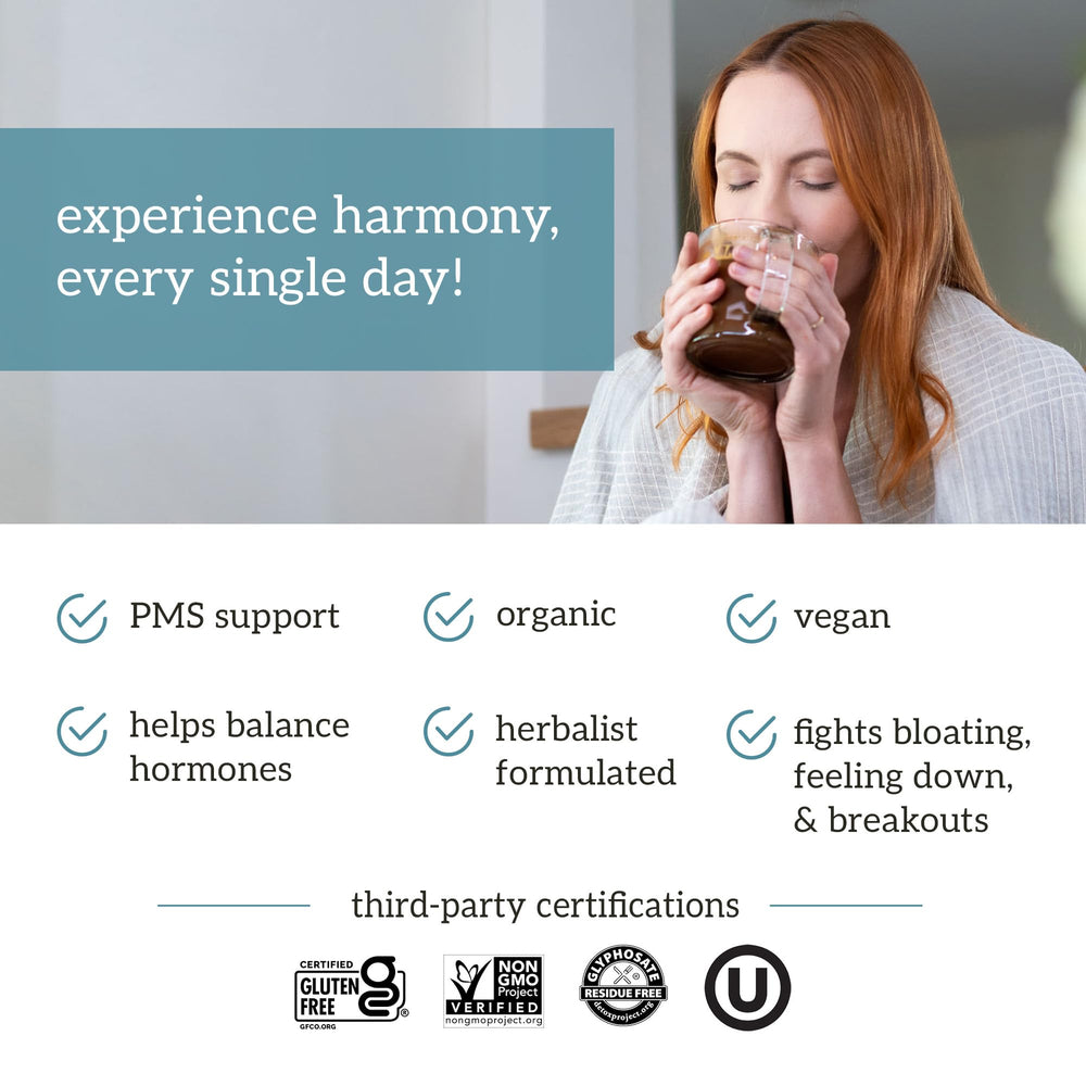Setup featuring Organifi Harmony for a women's wellness routine.
