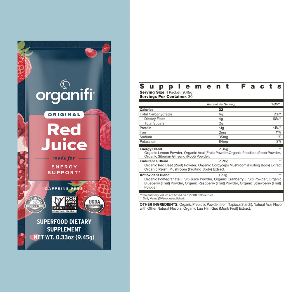 Organifi Red Juice smoothie mix in action boosting flavor and motivation