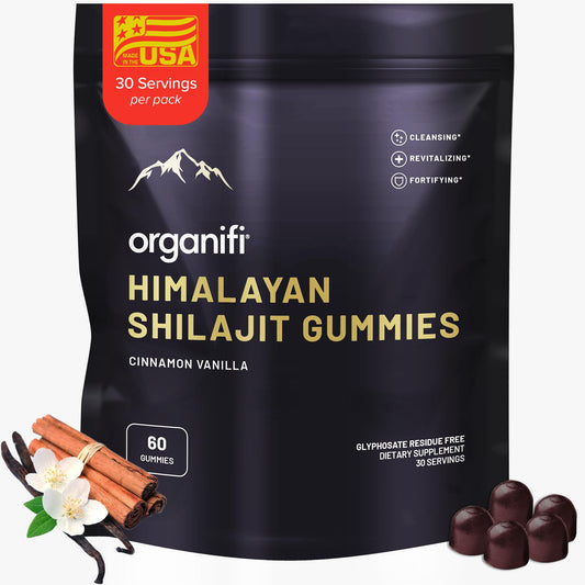 Organifi Shilajit Gummies bottle front view for daily energy support.