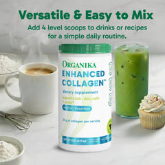 Organika Collagen Powder dairy-free label emphasizes hormone-free, non-GMO sourcing.