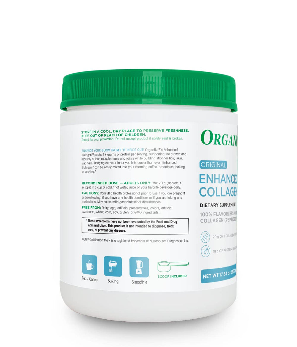 Organika collagen powder scoop highlights easy absorption during prep