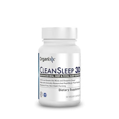 Close-up of Organixx Clean Sleep 3D capsules for relaxation before bed.