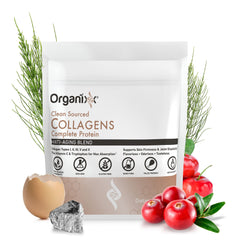 Scoop of Organixx Collagen Powder ready to mix into a beverage or recipe.
