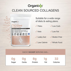Clear beverage glass with stirred Organixx collagen powder.