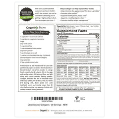 Organixx gluten-free collagen powder label showing zero sugar.