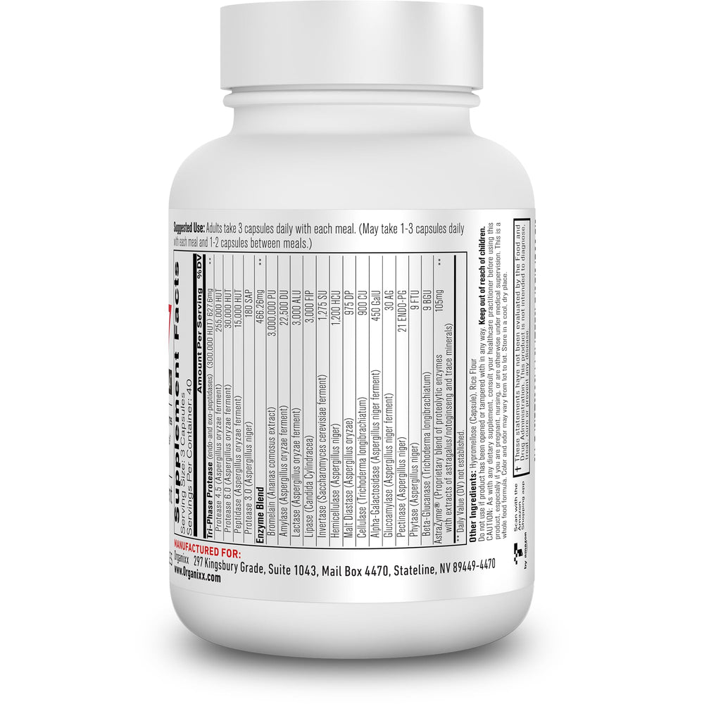 Close-up of Organixx Enzyme 17 label highlighting AstraZyme blend