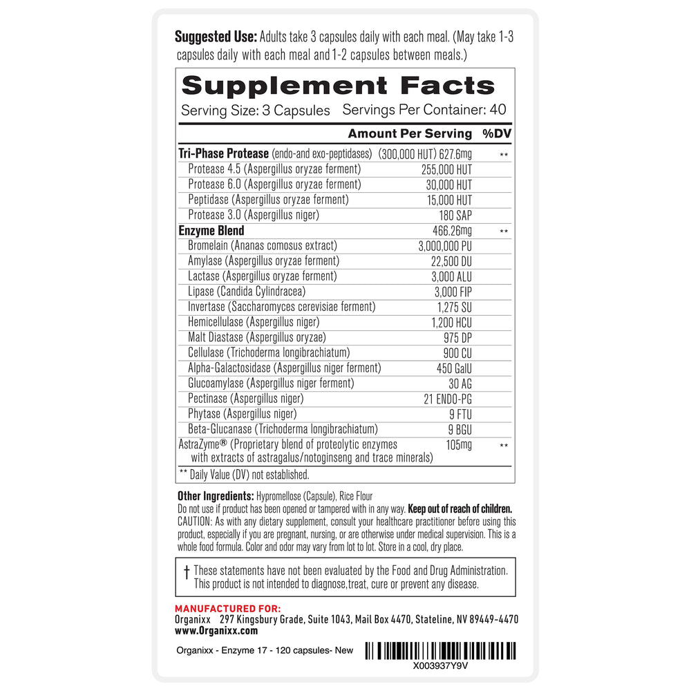 Dairy- and soy-free Organixx Enzyme 17 supports plant-based diets