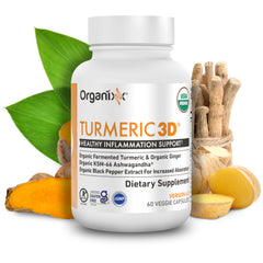 Organixx Organic Turmeric Curcumin bottle with capsules for daily wellness support.