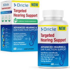 Oricle Targeted Hearing Support bottle front promoting daily ear health.