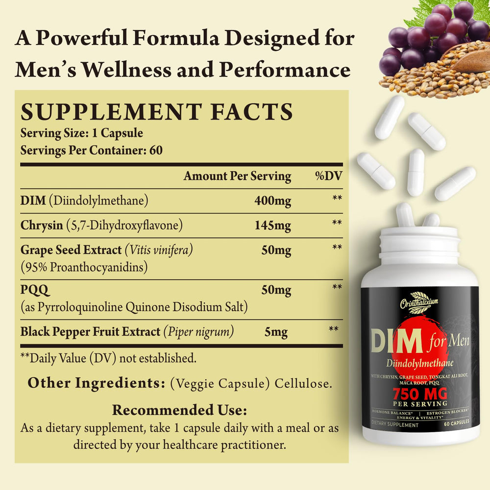Orinthalixium DIM for Men capsules close-up highlighting daily wellness support