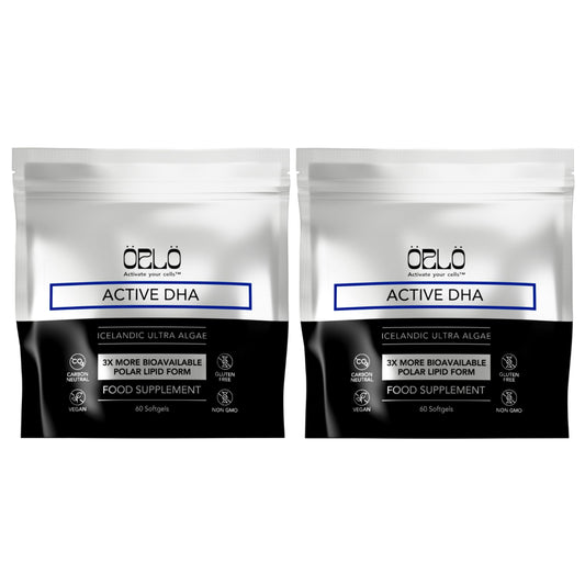 Orlo DHA supplement bottle showing 1000mg per mini softgel for daily brain and eye support.
