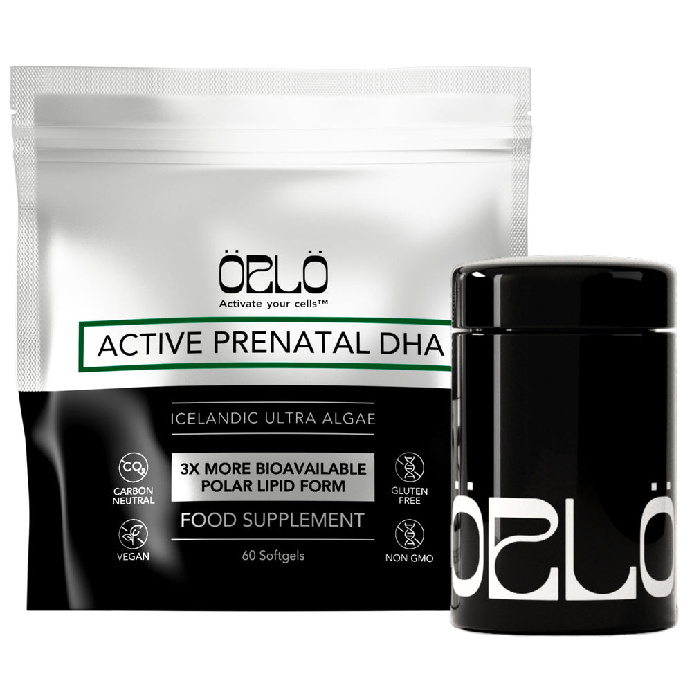 Orlo Prenatal DHA softgels close-up, easy swallow design for daily pregnancy support.