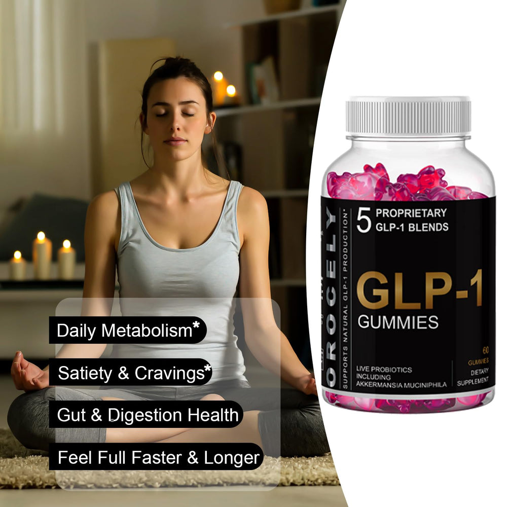 Orocely GLP-1 Gummies featuring Akkermansia probiotic for gut-friendly support.