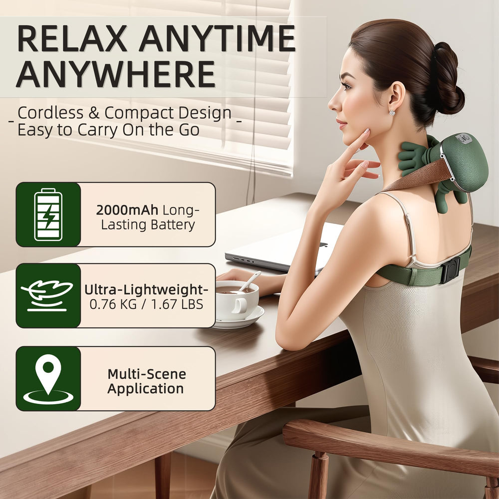 OROMVO neck massager 2000mAh battery provides up to 70 minutes of cordless use.