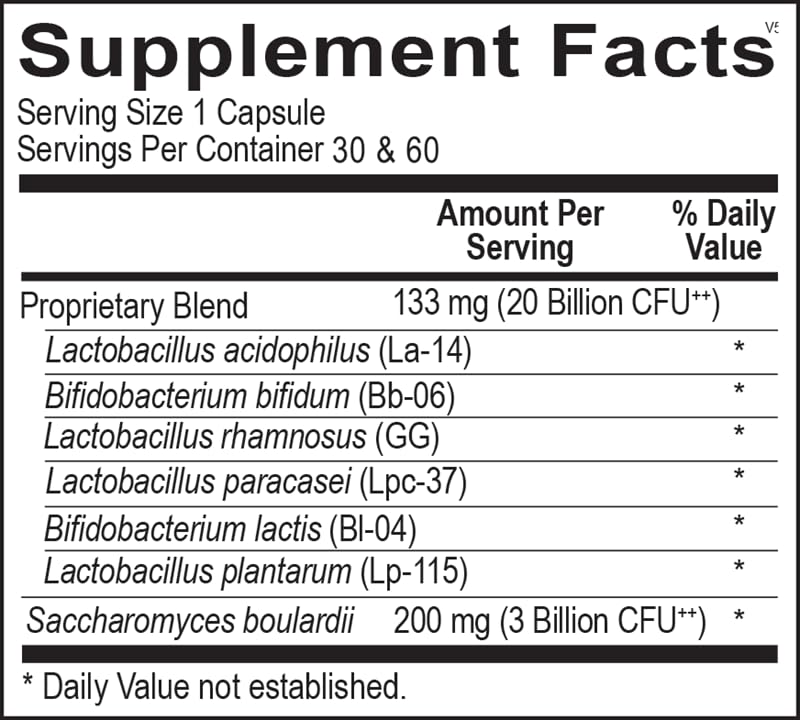 Ortho Biotic Capsules closeup reveals probiotic blend for gut health and nutrient absorption.