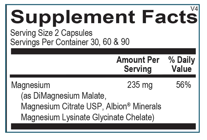 Ortho Molecular Reacted Magnesium capsules on label, convenient daily use for overall wellness.